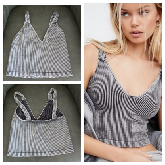 Free People Tops - 🔥 NWOT!! 🔥 Free People seamless crop washed grey/black  Size  M-L